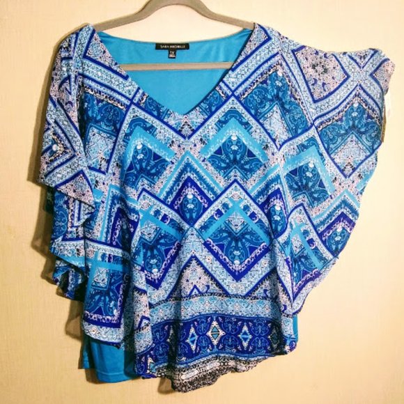 NWT*SARA MICHELLE*CAPE SLEEVE OVER TANK*V NECK*GEOMTRIC/AZTEC PRINT TOP*WOMEN 1X - Picture 2 of 11